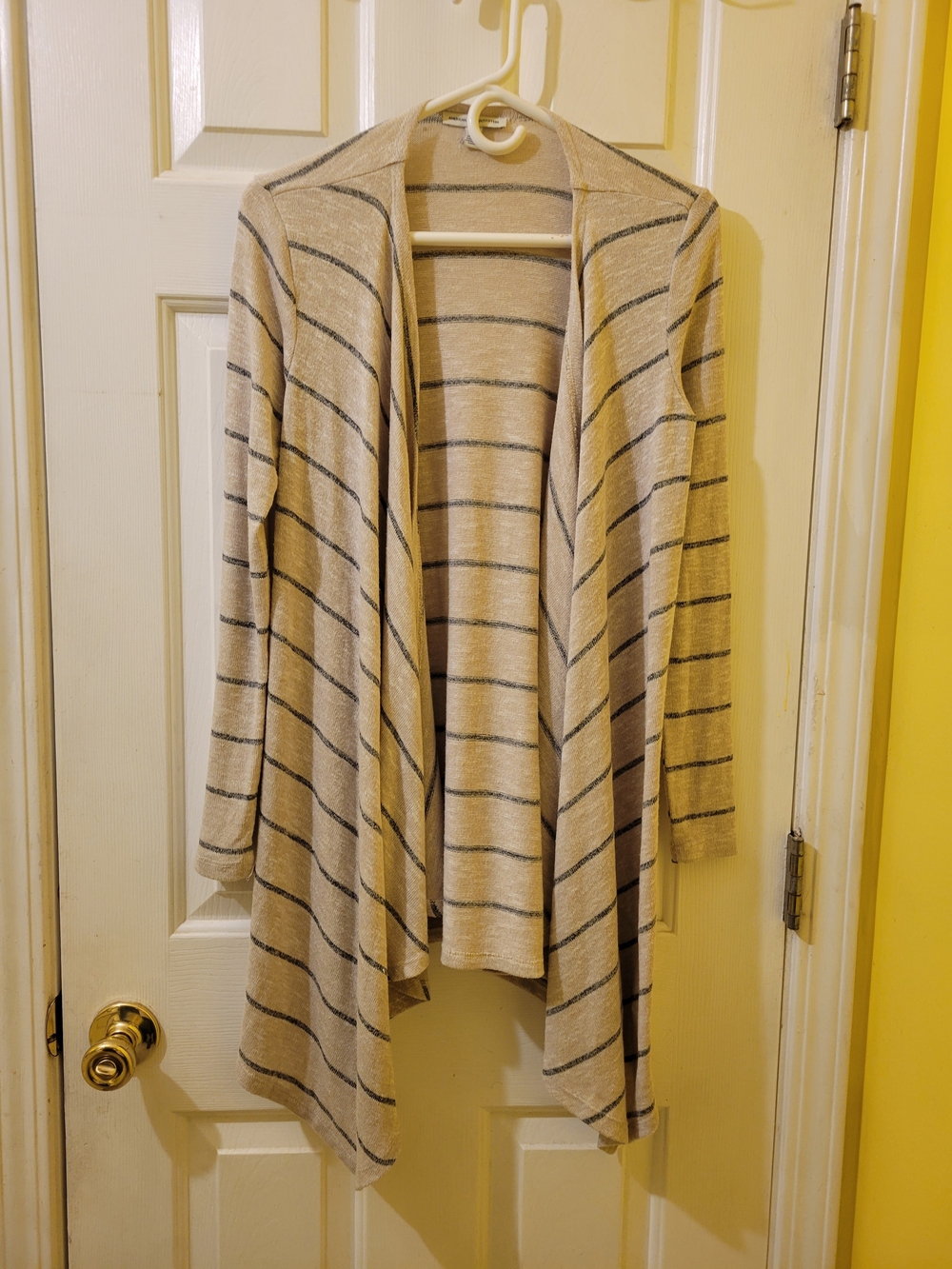 American Eagle Waterfall Cardigan Women's S Oatmeal Gray Stripe Open Front Knit